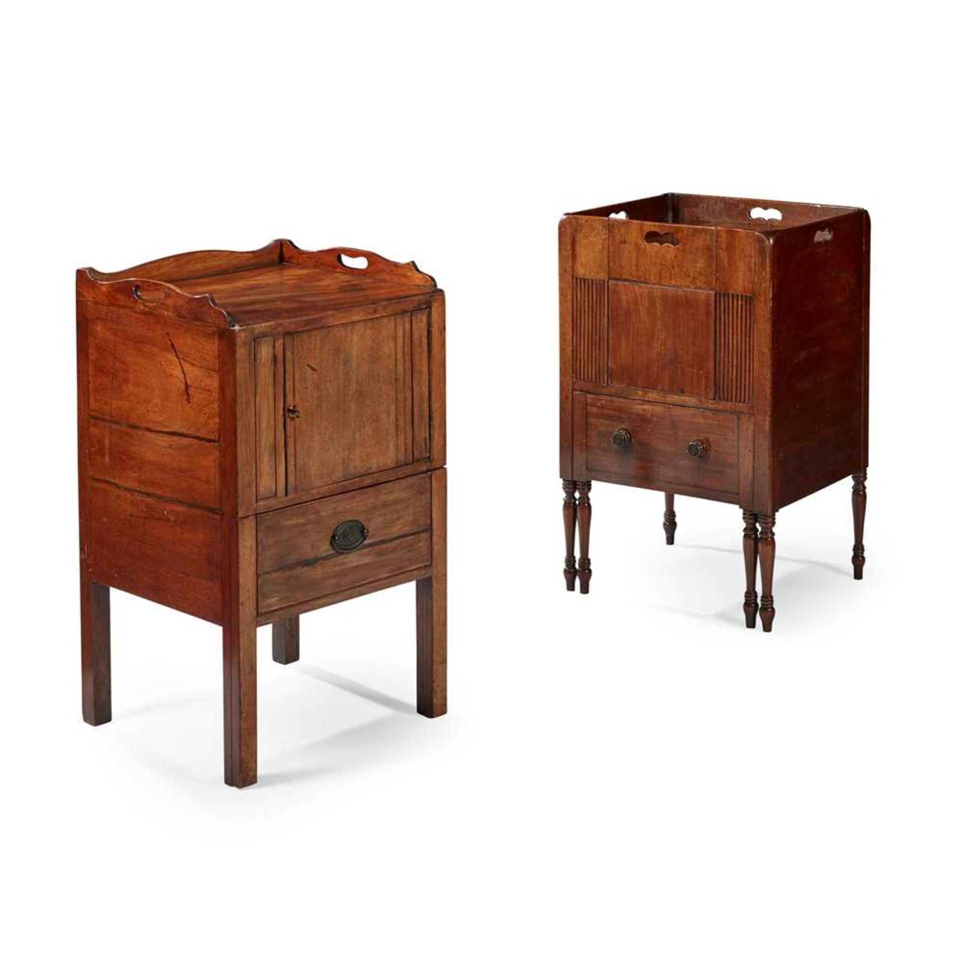 TWO LATE GEORGE III MAHOGANY TRAY-TOP BEDSIDE COMMODES