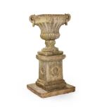 LARGE COMPOSITION STONE URN AND PEDESTAL EARLY 20TH CENTURY