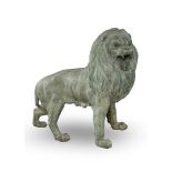 PAIR OF LIFE-SIZE PATINATED BRONZE LION FIGURES 20TH CENTURY