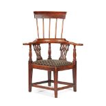 GEORGIAN PROVINCIAL WALNUT COMB-BACK CORNER ARMCHAIR MID 18TH CENTURY