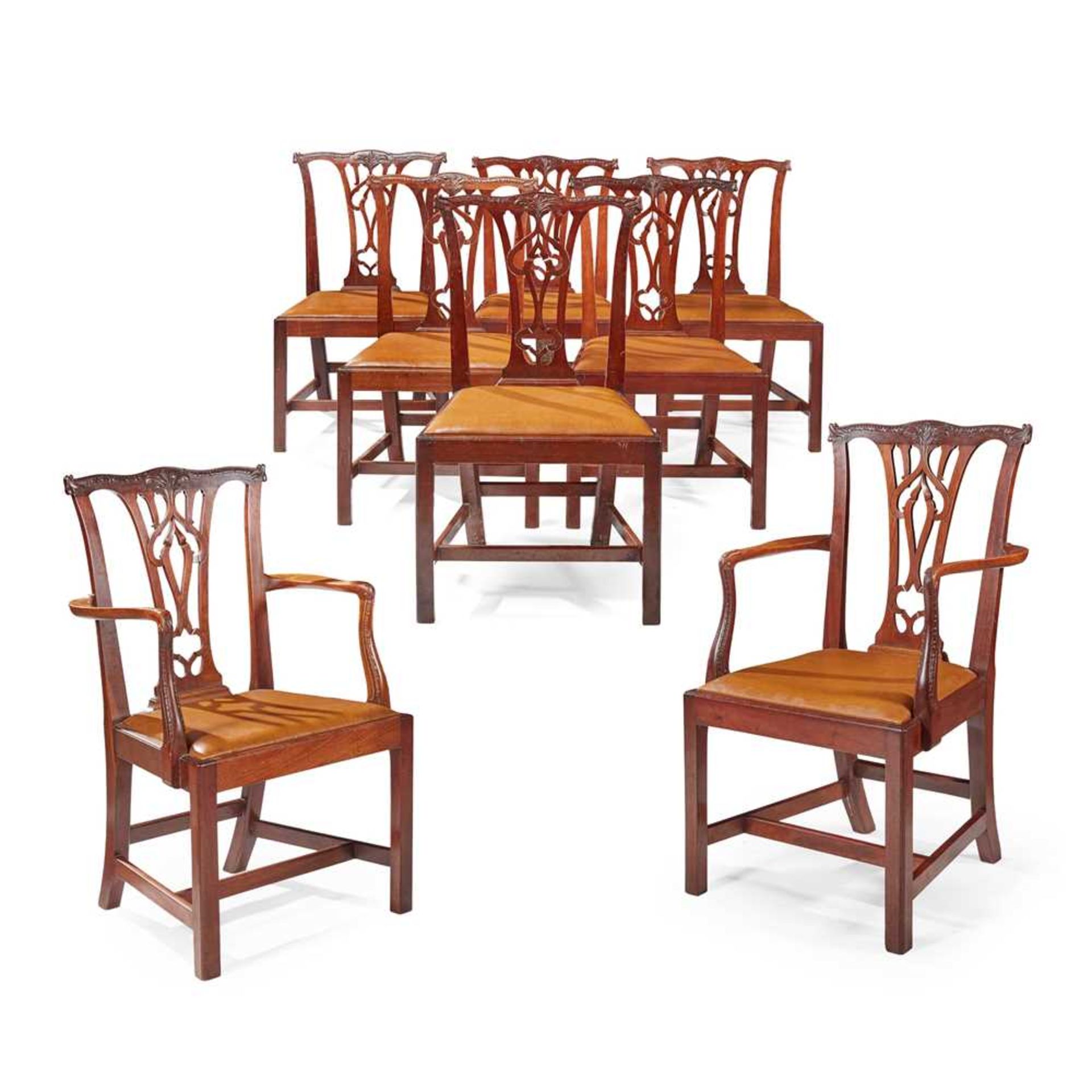 SET OF EIGHT IRISH GEORGE III STYLE MAHOGANY DINING CHAIRS 19TH CENTURY