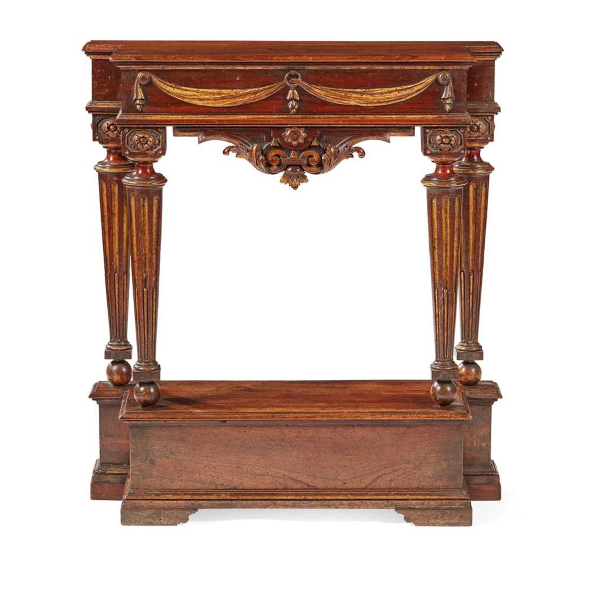 PAIR OF GEORGE II STYLE MAHOGANY AND PARCEL GILT CONSOLE TABLES AND MIRRORS 19TH CENTURY - Image 2 of 9