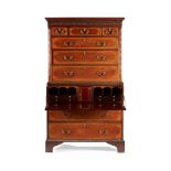 GEORGE III MAHOGANY AND INLAY SECRETAIRE CHEST-ON-CHEST 18TH CENTURY, THE INLAY 19TH CENTURY