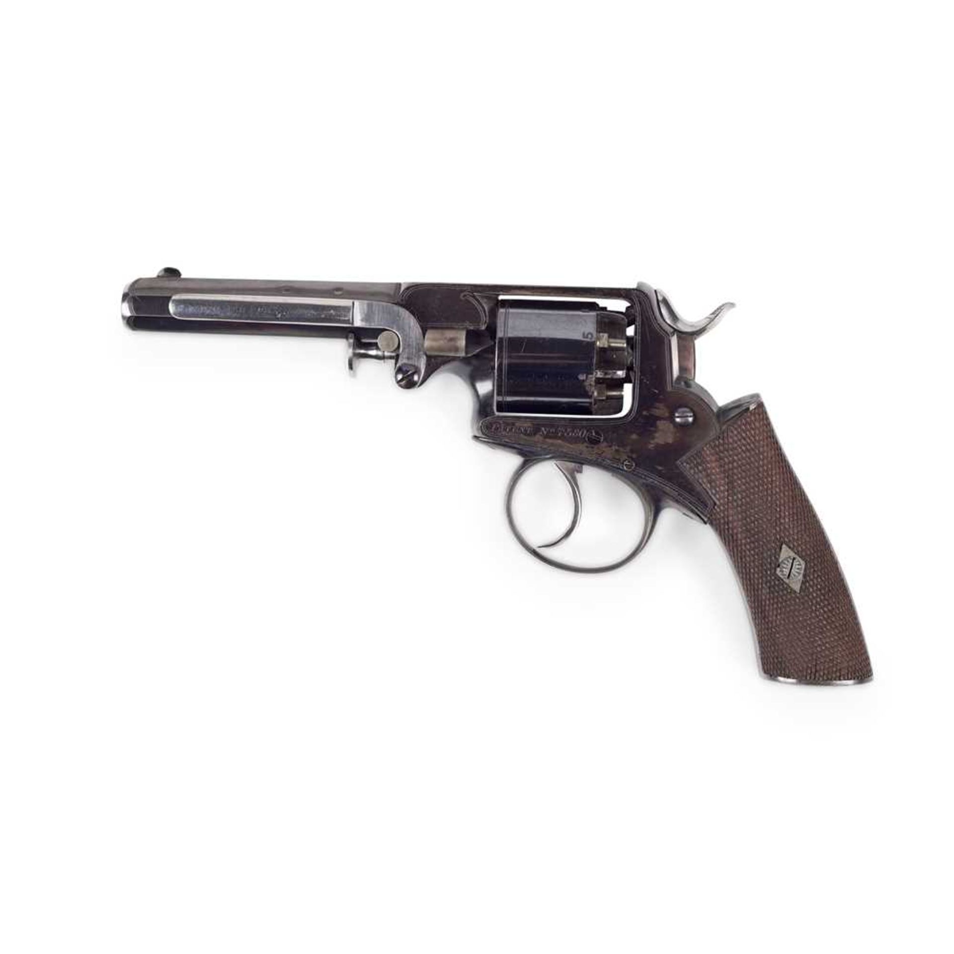CASED UNSIGNED DOUBLE-ACTION FIVE SHOT PERCUSSION REVOLVER IN THE MANNER OF WEBLEY AND SCOTT MID 19T - Image 3 of 6
