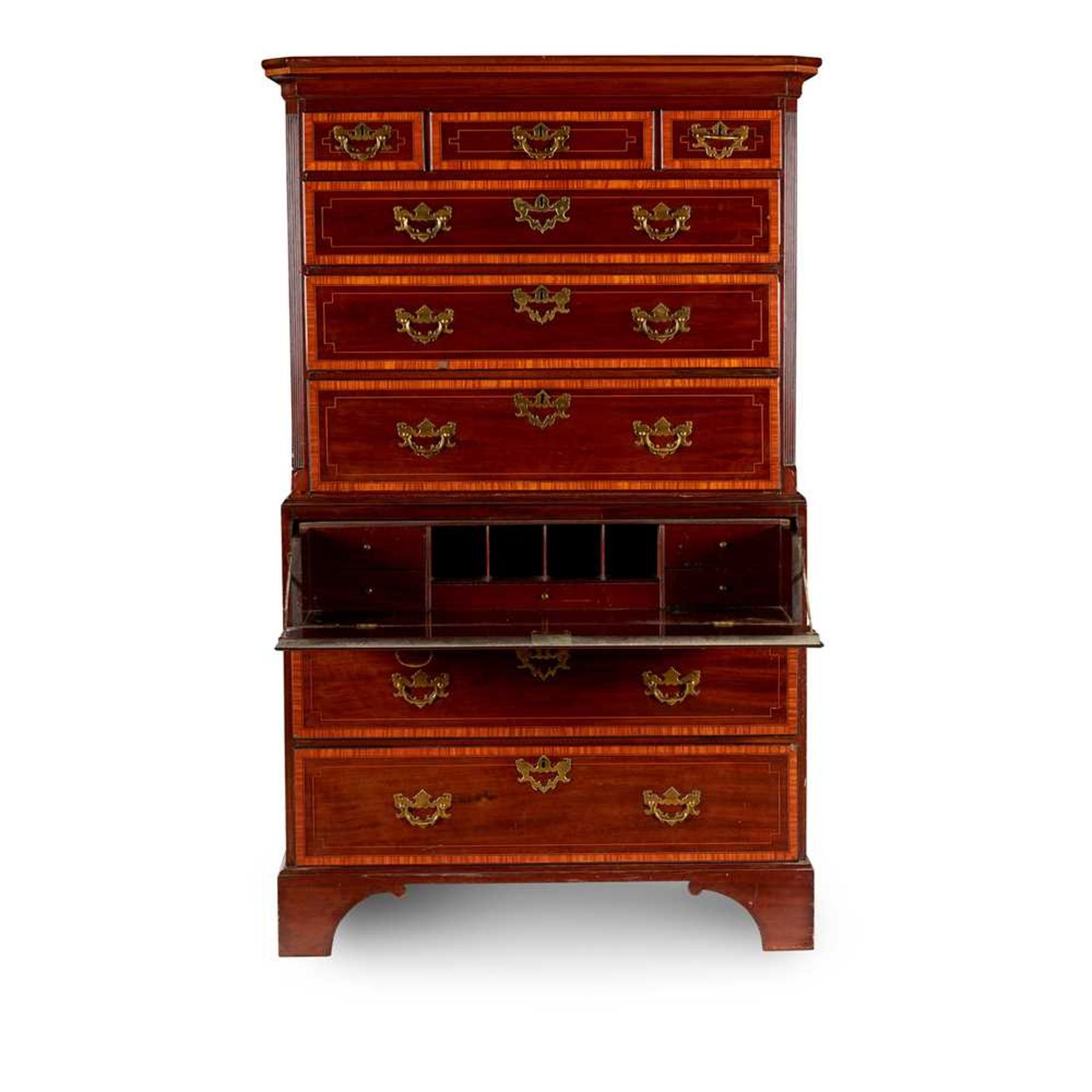 LATE GEORGE III MAHOGANY AND SATINWOOD CROSSBANDED CHEST-ON-CHEST LATE 18TH CENTURY - Image 2 of 3