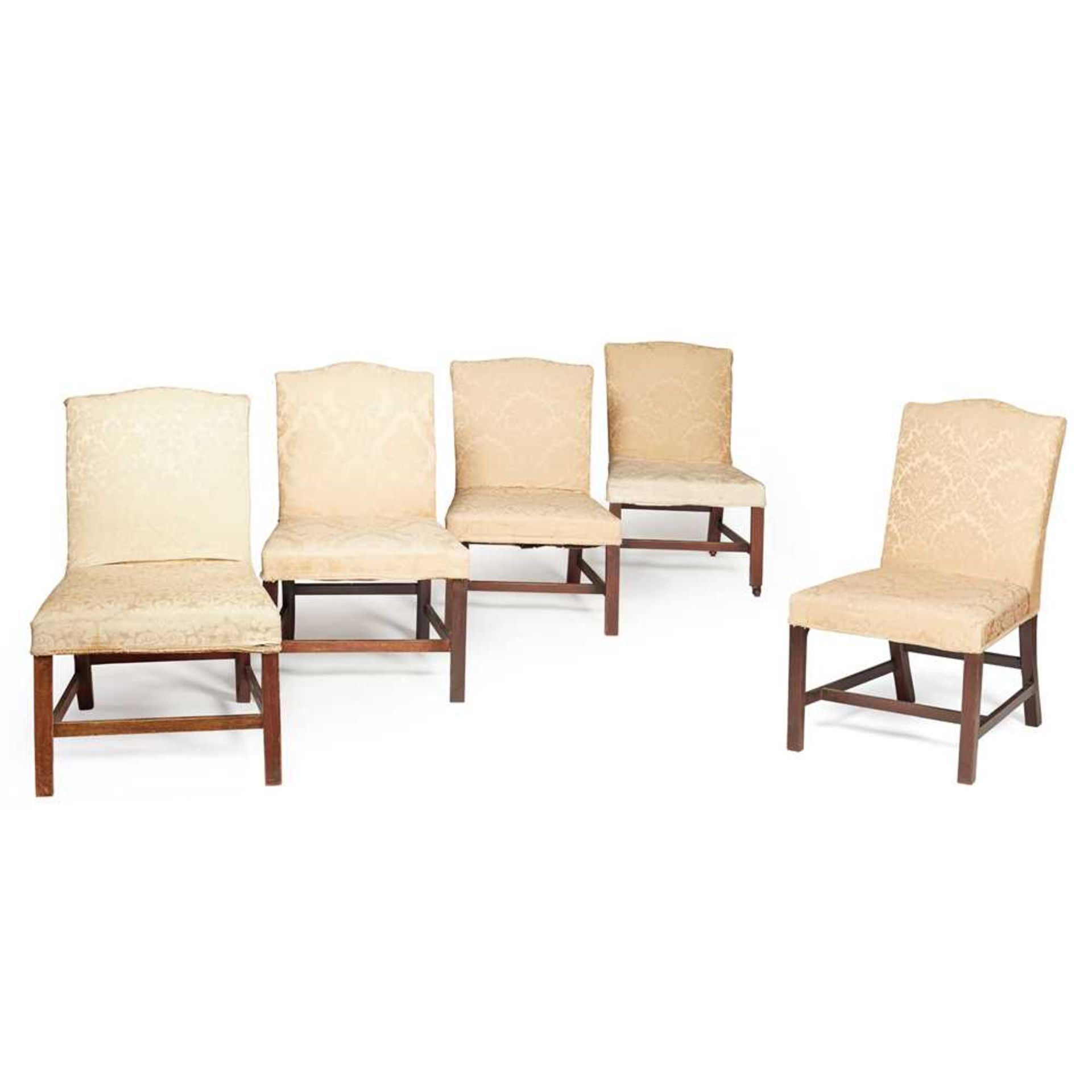 MATCHED SET OF FIVE GEORGE III UPHOLSTERED SIDE CHAIRS 18TH CENTURY