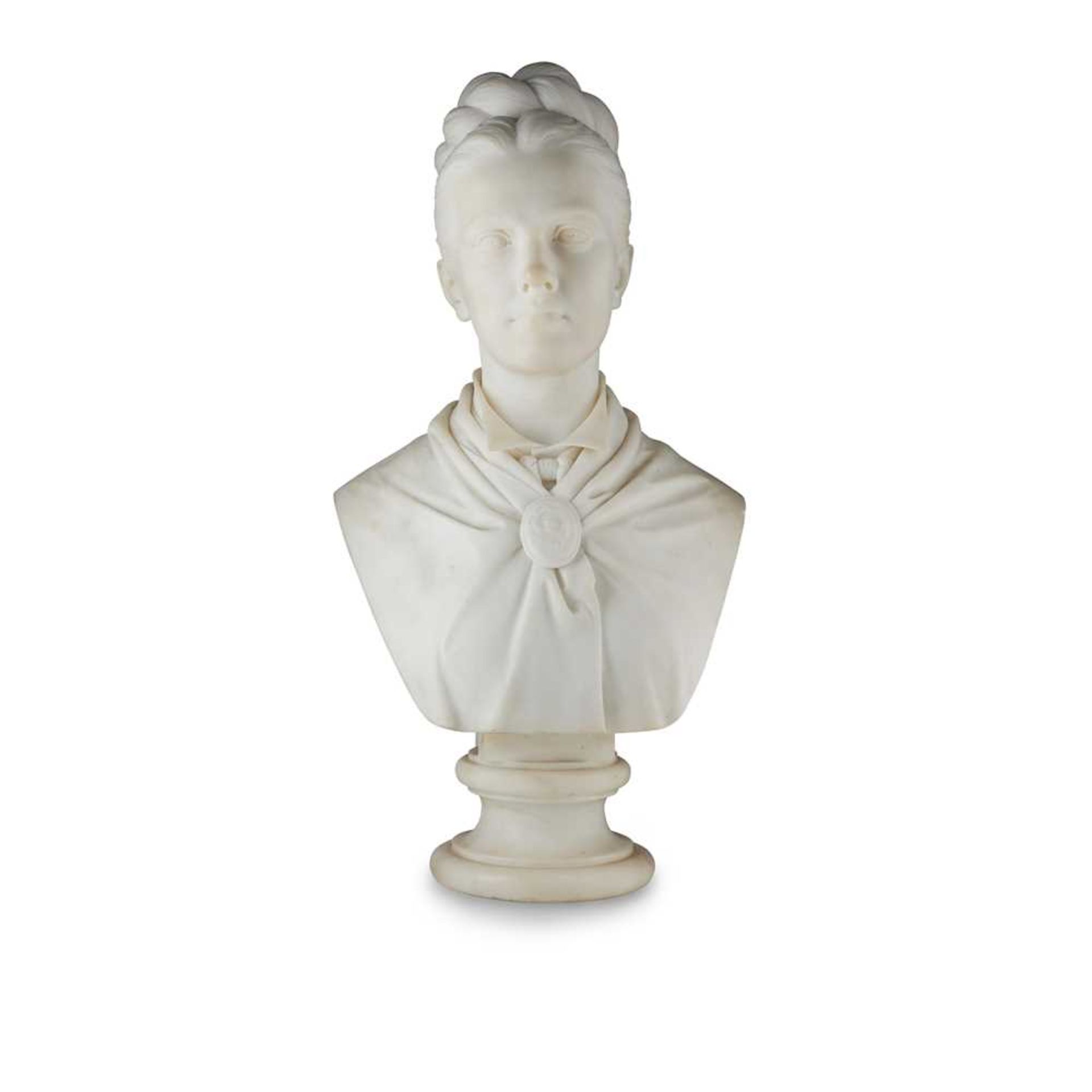 GIOSUÈ ARGENTI (ITALIAN, 1819-1901) MARBLE BUST OF A YOUNG WOMAN, DATED 1875 - Image 2 of 5