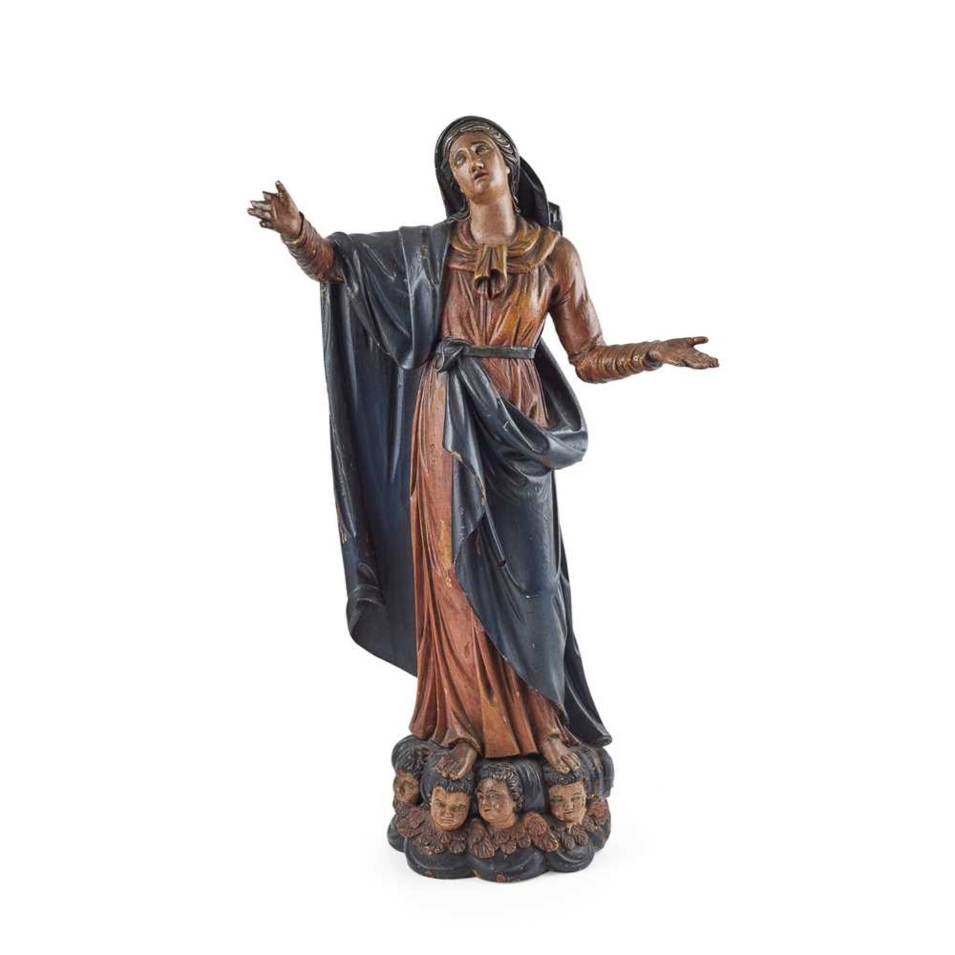SPANISH CARVED POLYCHROME FIGURE OF MARY MAGDALENE EARLY 18TH CENTURY