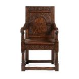 CHARLES II OAK AND MARQUETRY ARMCHAIR 17TH CENTURY