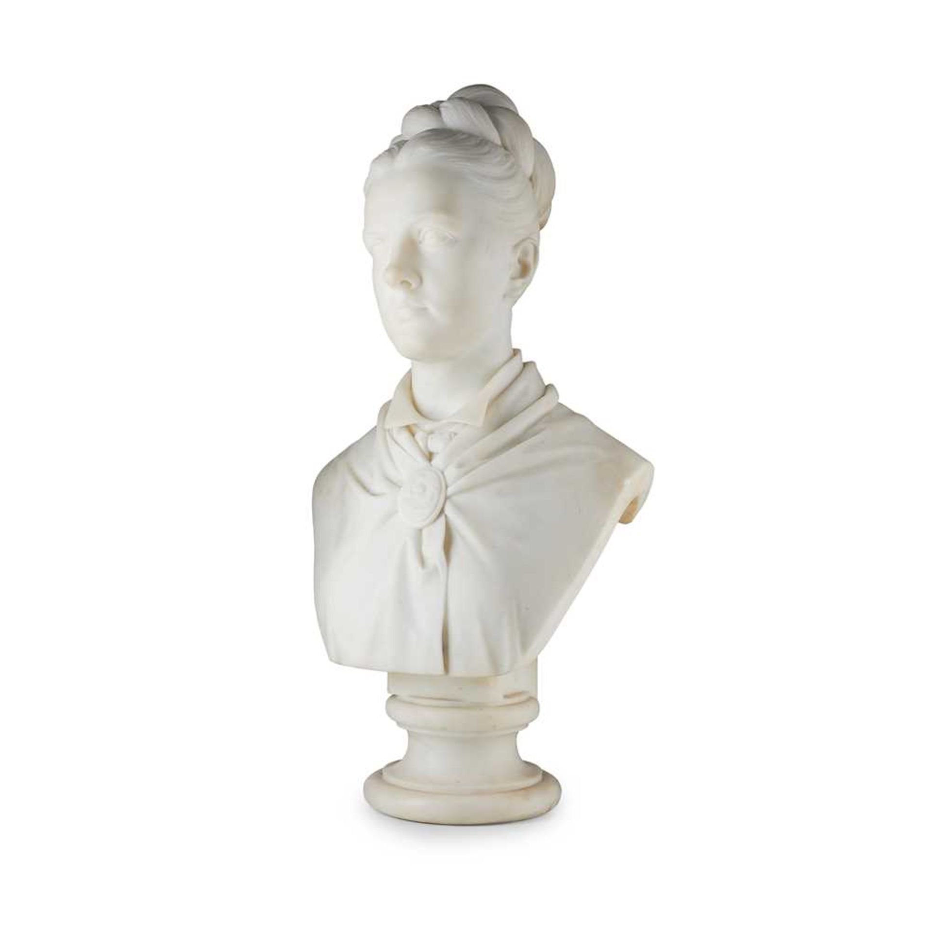GIOSUÈ ARGENTI (ITALIAN, 1819-1901) MARBLE BUST OF A YOUNG WOMAN, DATED 1875