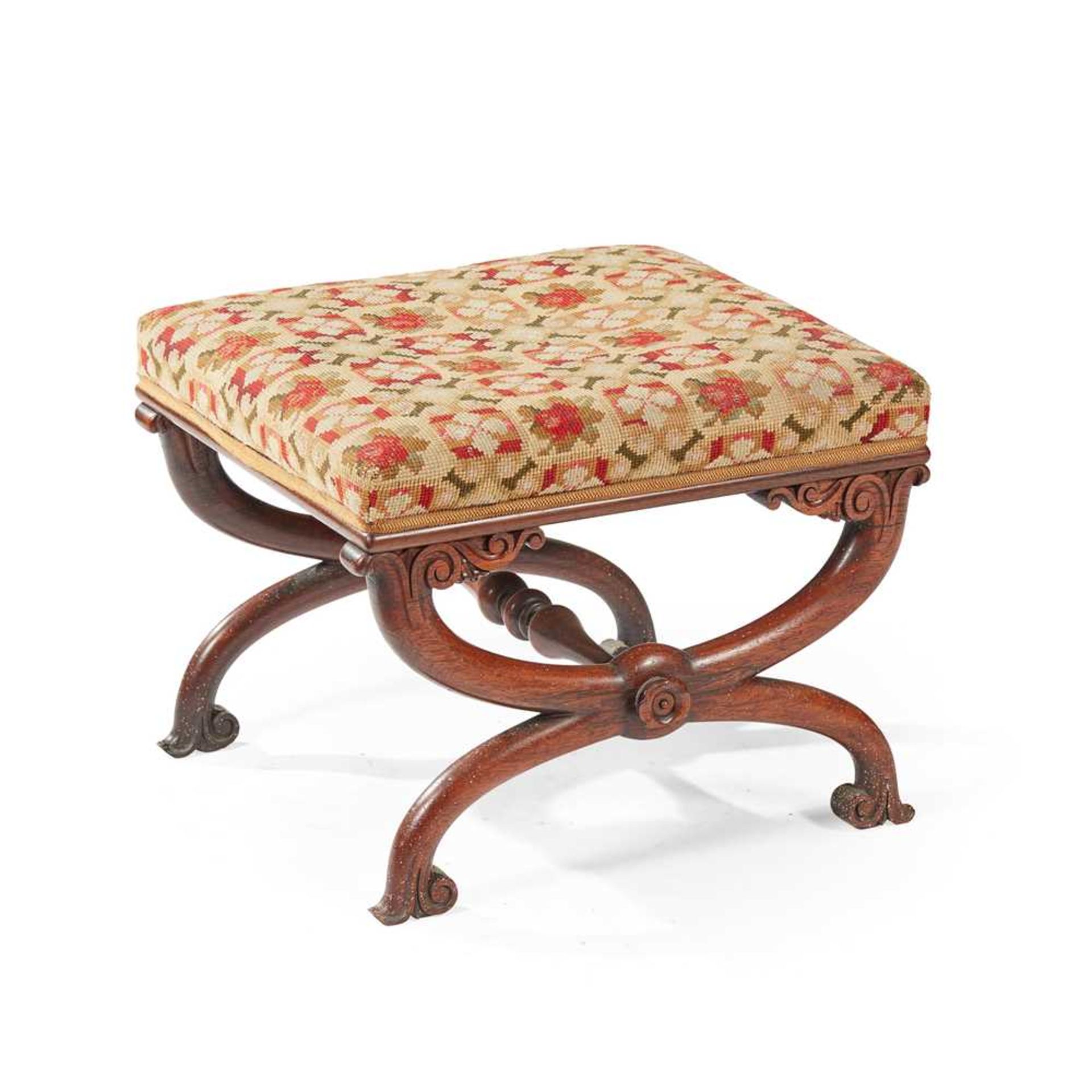 REGENCY ROSEWOOD X-FRAMED FOOTSTOOL EARLY 19TH CENTURY