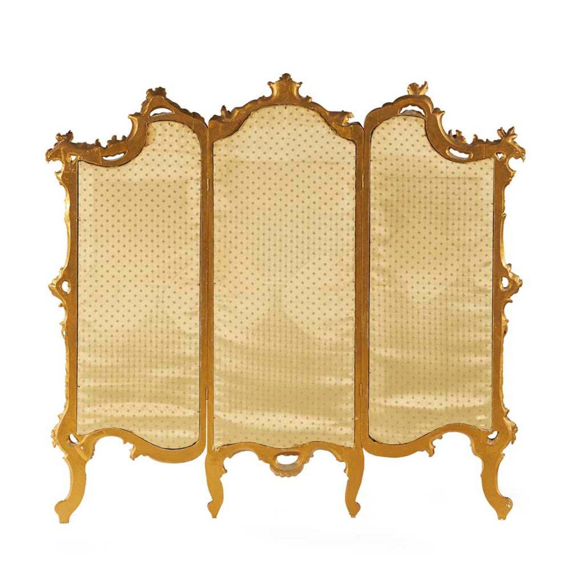 CONTINENTAL GILTWOOD AND PAINTED THREE PANEL SCREEN LATE 19TH CENTURY - Image 2 of 2