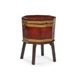 GEORGE III BRASS BANDED MAHOGANY OCTAGONAL WINE COOLER 18TH CENTURY