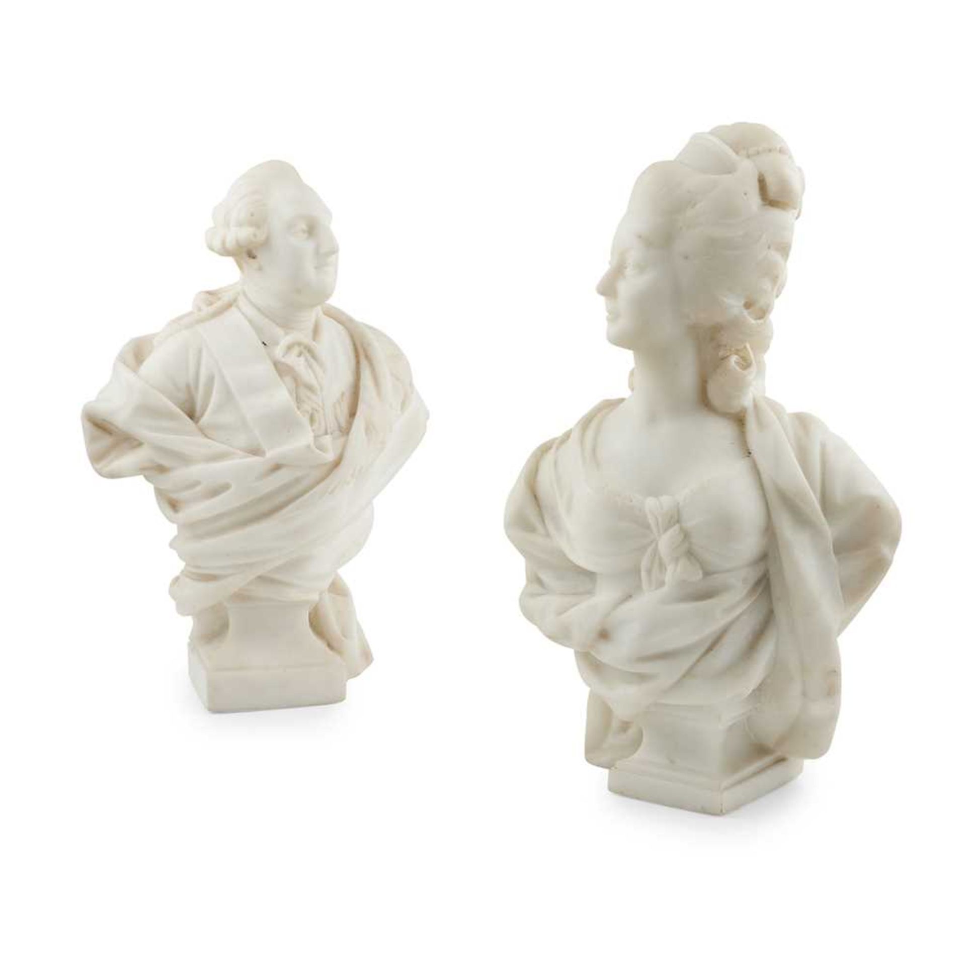 PAIR OF COMPOSITION MARBLE BUSTS OF LOUIS XVI AND MARIE ANTOINETTE MODERN