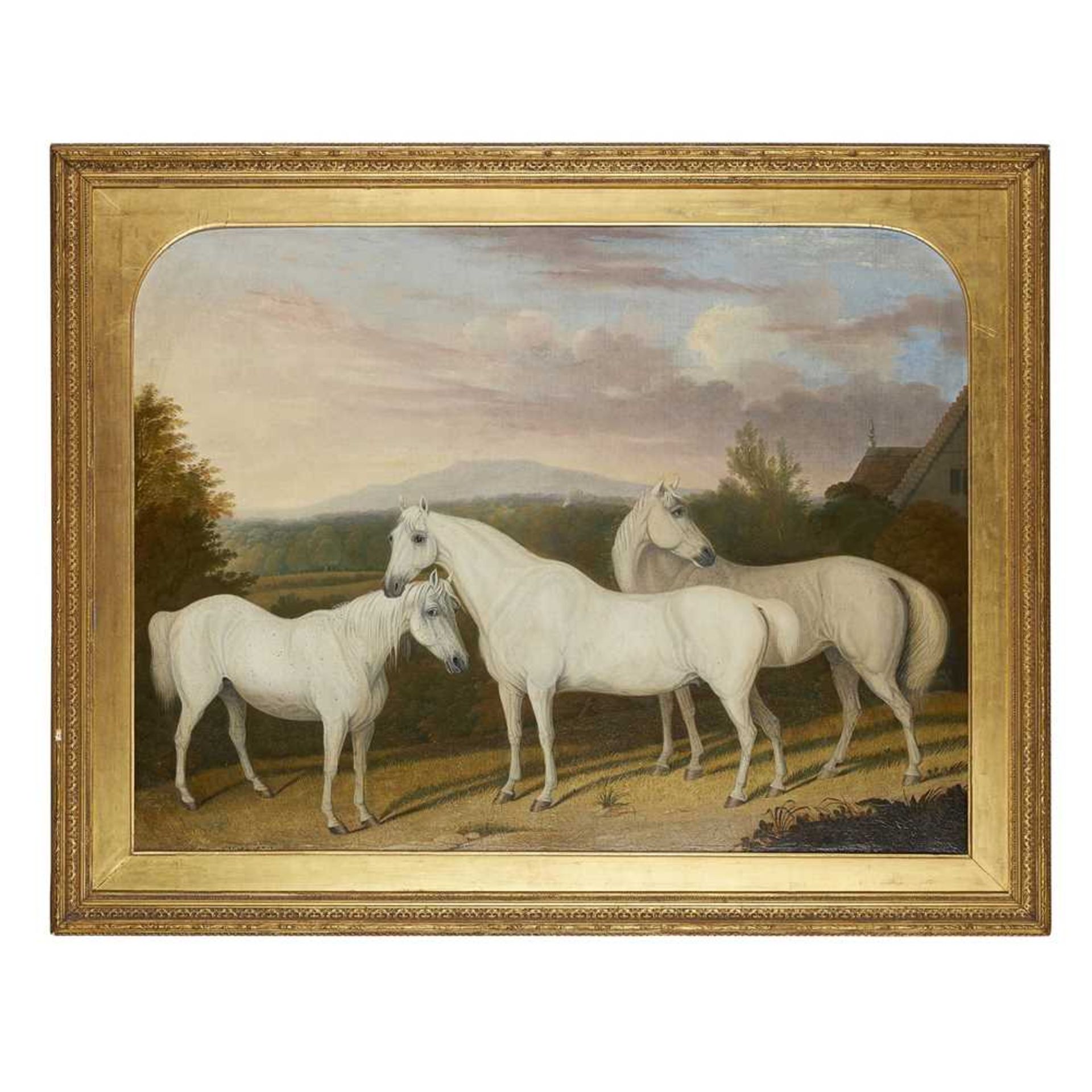 19TH CENTURY ENGLISH SCHOOL THREE ARABIANS IN A WOODED LANDSCAPE - Bild 2 aus 3