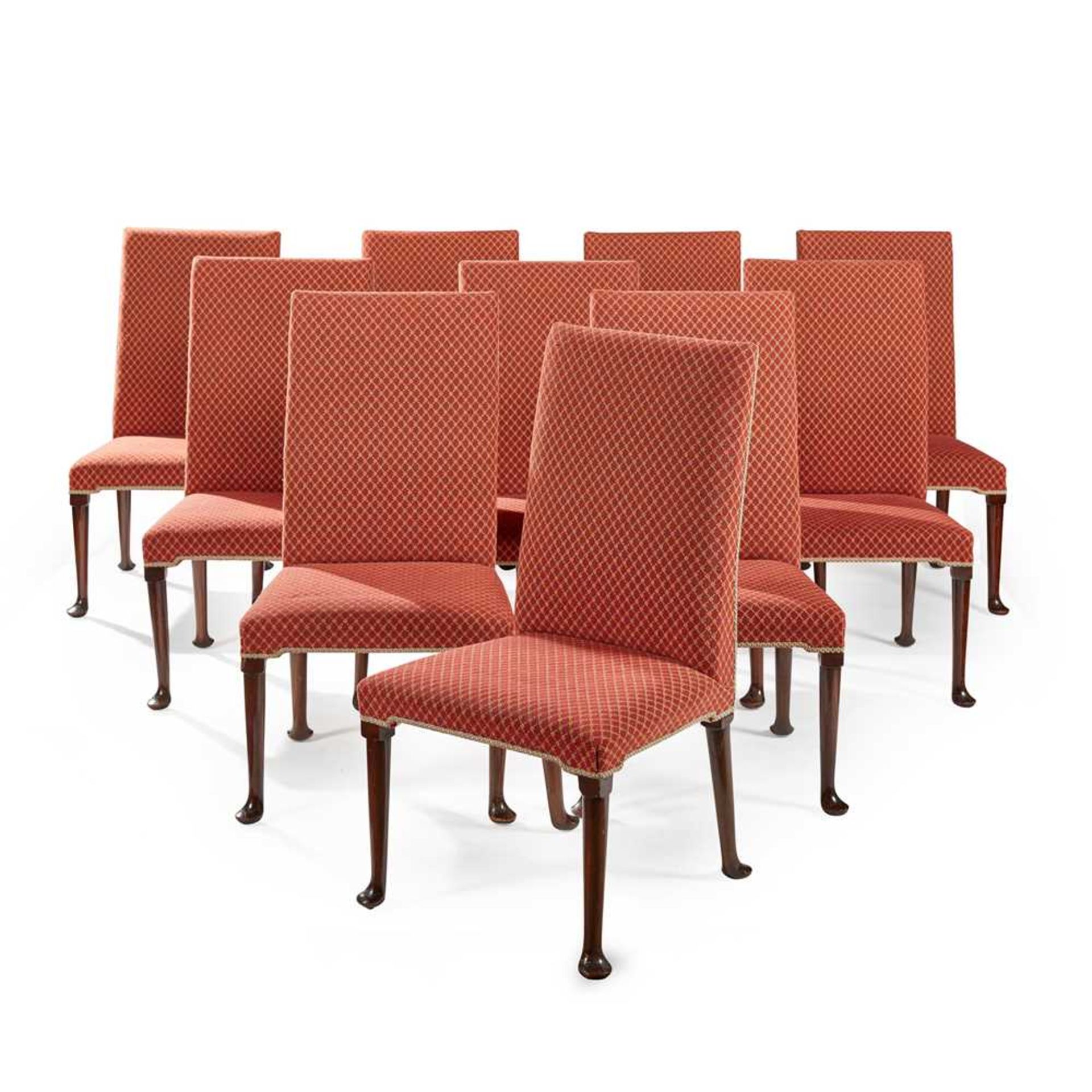 SET OF TEN GEORGIAN STYLE UPHOLSTERED MAHOGANY DINING CHAIRS LATE 20TH CENTURY