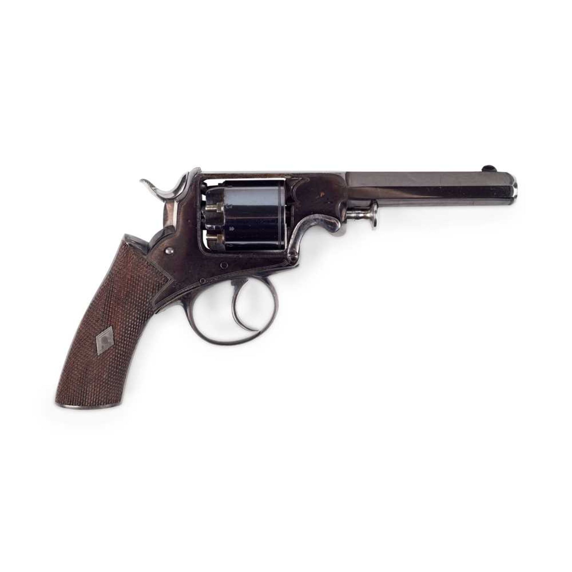 CASED UNSIGNED DOUBLE-ACTION FIVE SHOT PERCUSSION REVOLVER IN THE MANNER OF WEBLEY AND SCOTT MID 19T - Image 4 of 6