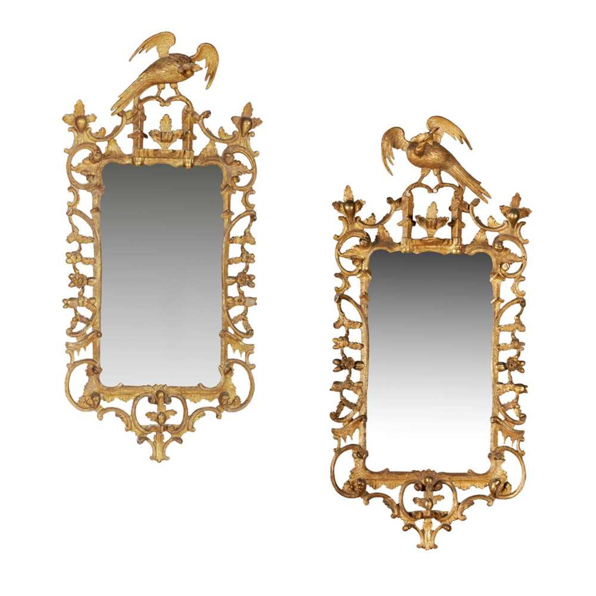 PAIR OF GEORGE III STYLE GILTWOOD MIRRORS, IN THE MANNER OF THOMAS CHIPPENDALE 19TH CENTURY