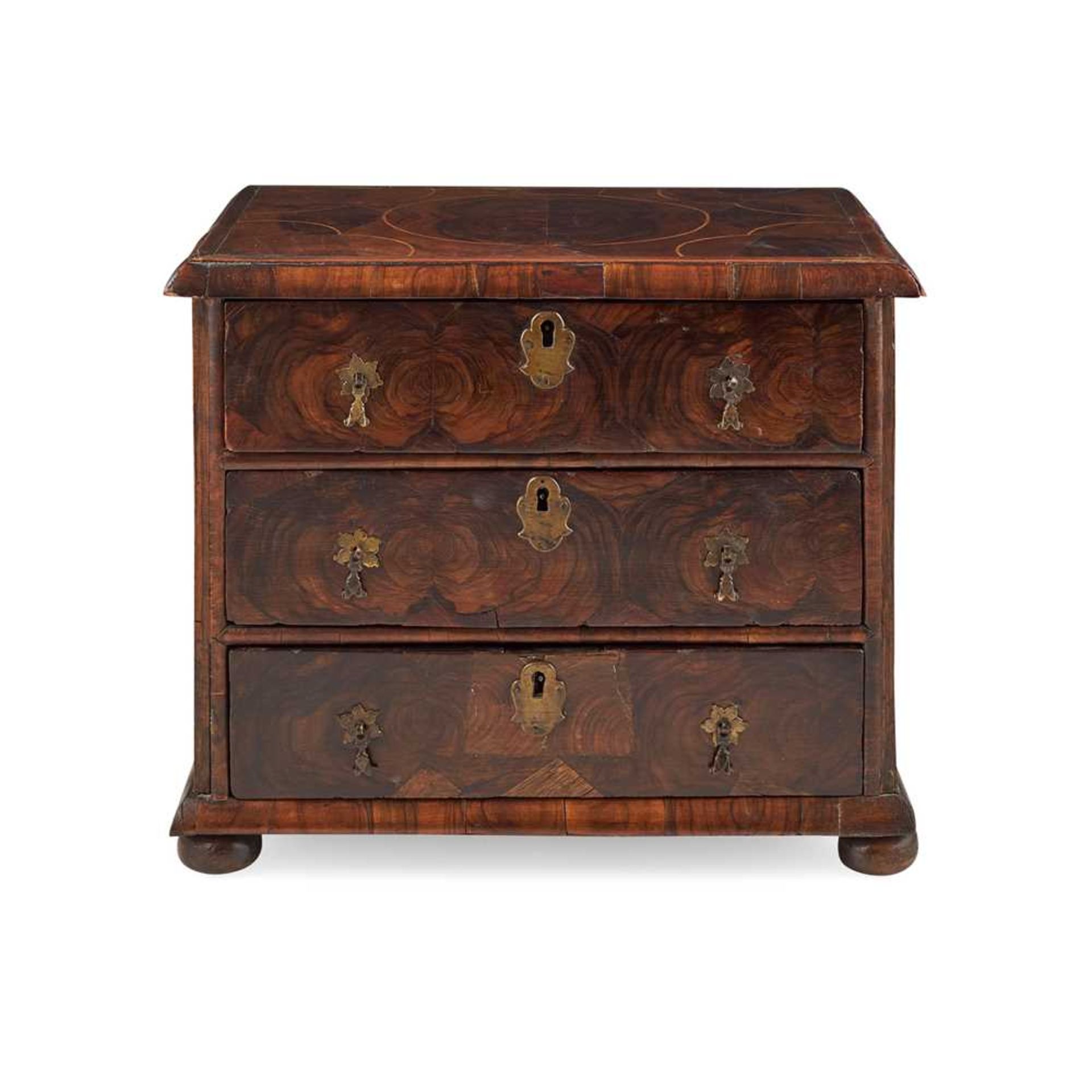 WILLIAM AND MARY OYSTER VENEERED MINIATURE CHEST OF DRAWERS LATE 17TH CENTURY