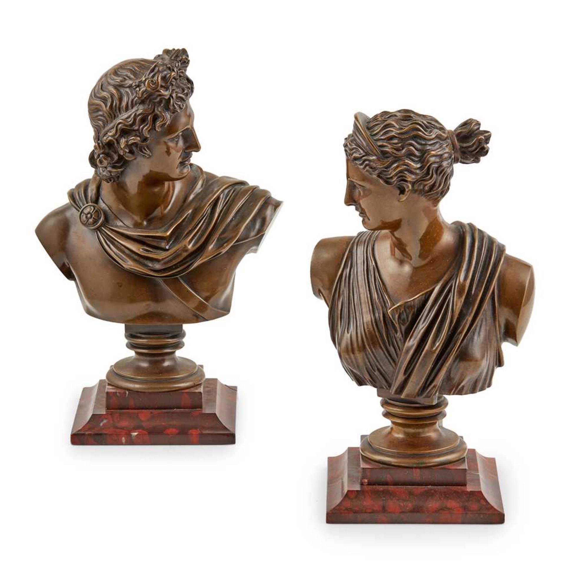 AFTER THE ANTIQUE, PAIR OF BUSTS APOLLO BELVEDERE AND DIANA THE HUNTRESS