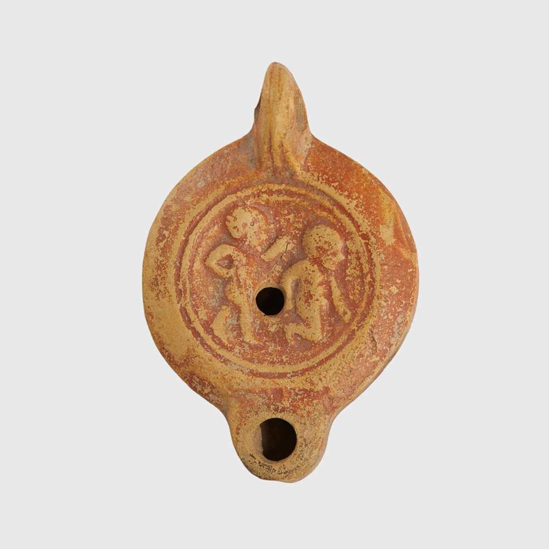 ROMAN REDWARE OIL LAMP EUROPE OR NEAR EAST, 2ND CENTURY A.D.