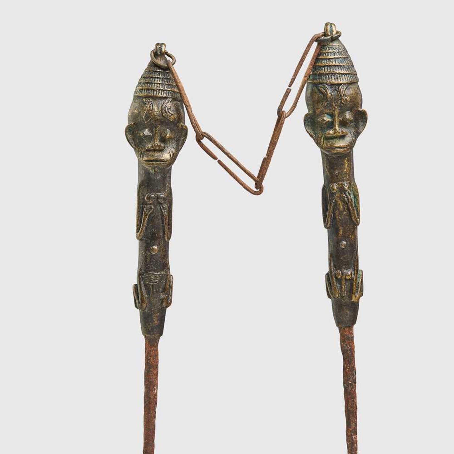 PAIR OF YORUBA EDAN OGBONI STAFFS NIGERIA