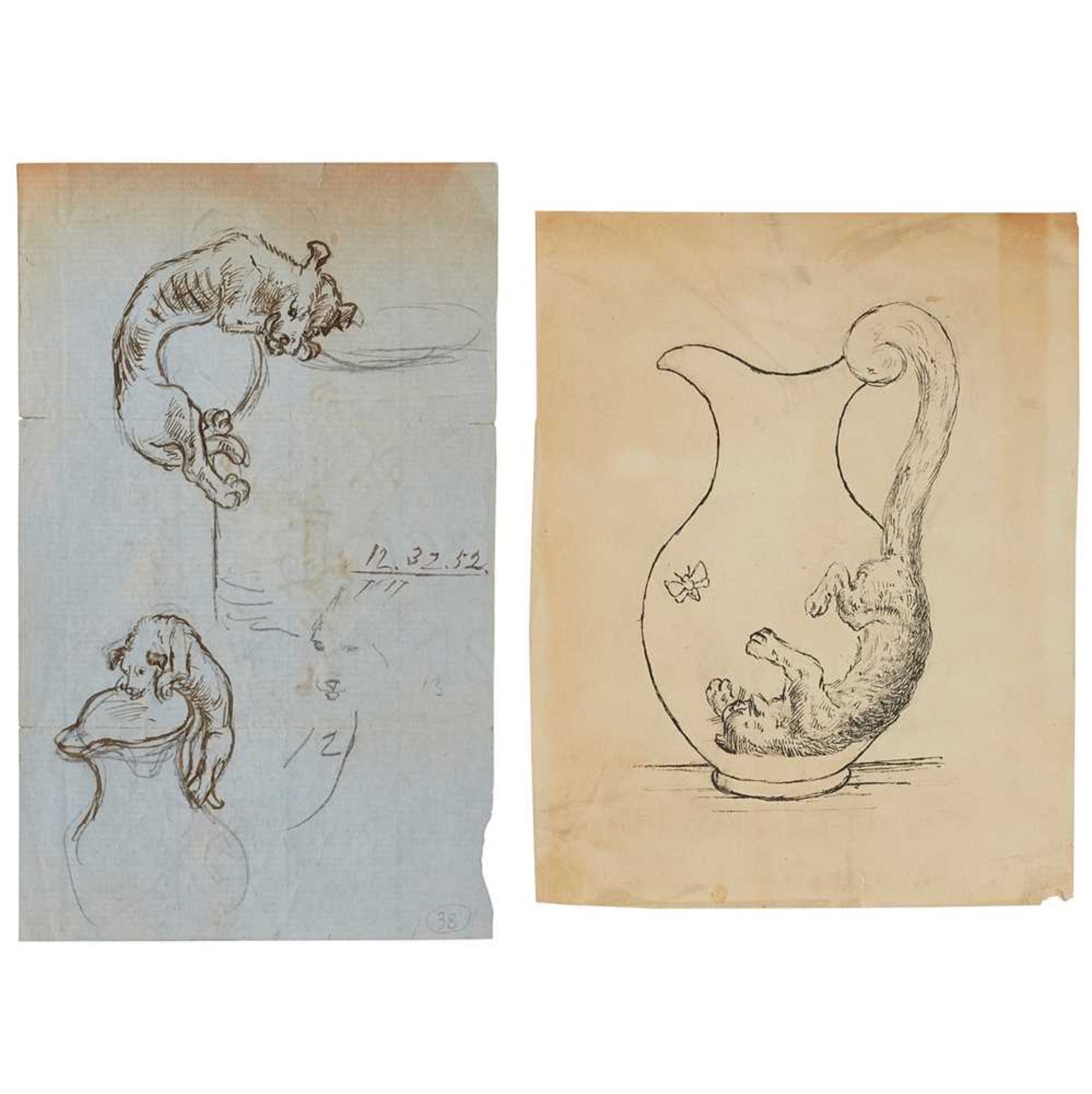 HANNAH BARLOW (1851-1916) DESIGNS FOR A ‘DOG’ JUG HANDLE AND A ‘CAT’ JUG HANDLE, CIRCA 1870 - Image 3 of 15