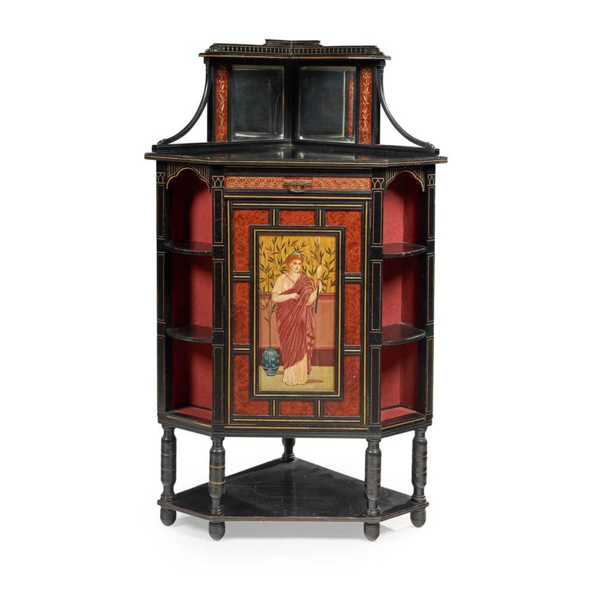 EDWARDS & ROBERTS, LONDON AESTHETIC MOVEMENT CORNER CABINET, CIRCA 1880