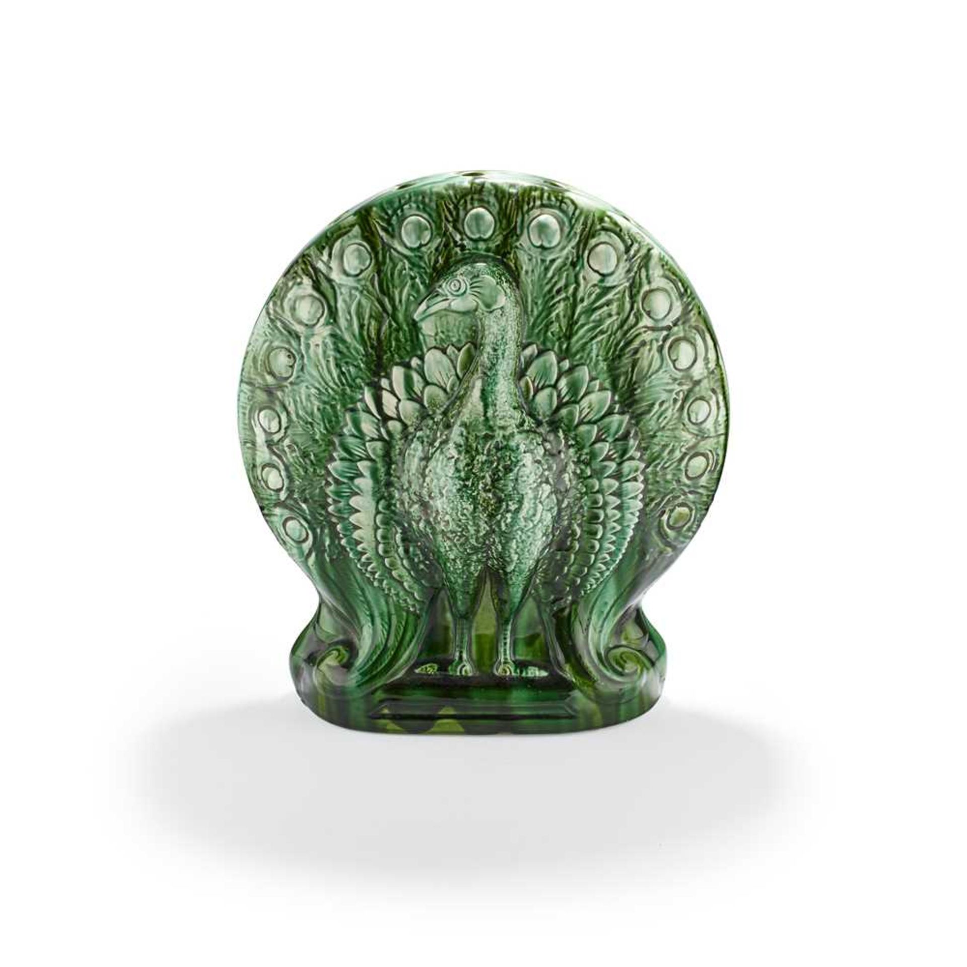 CHRISTOPHER DRESSER (1834-1904) FOR AULT POTTERY PEACOCK VASE, CIRCA 1880