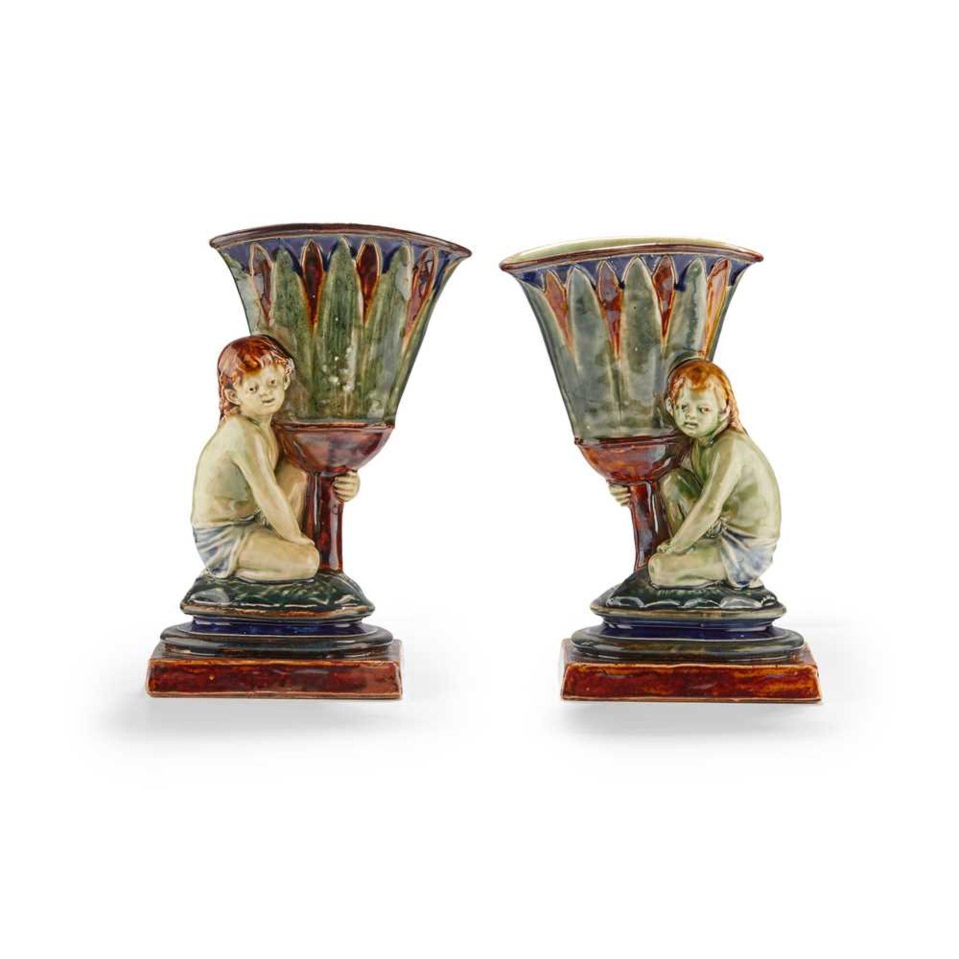 GEORGE TINWORTH (1843-1913) FOR DOULTON, LAMBETH PAIR OF SPILL VASES, CIRCA 1880