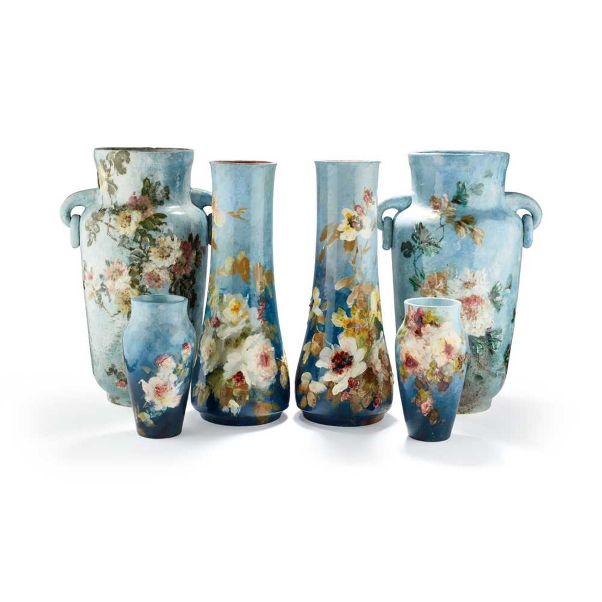 DOMINIQUE GRENET (1821-1885) TWO TWIN-HANDLED FAIENCE VASES, CIRCA 1875