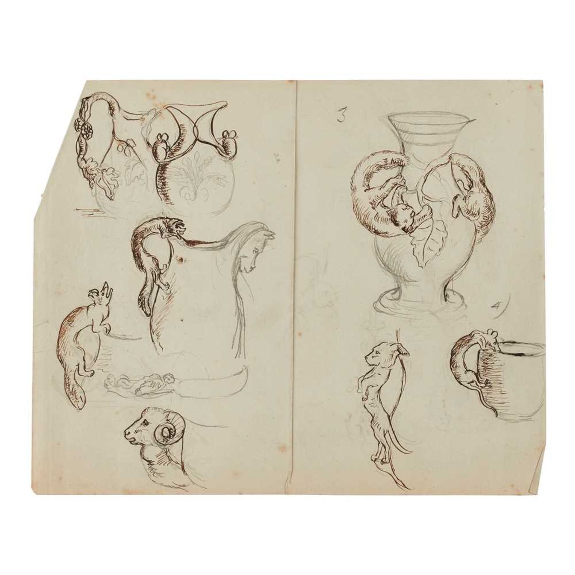 HANNAH BARLOW (1851-1916) DESIGNS FOR A ‘DOG’ JUG HANDLE AND A ‘CAT’ JUG HANDLE, CIRCA 1870 - Image 12 of 15