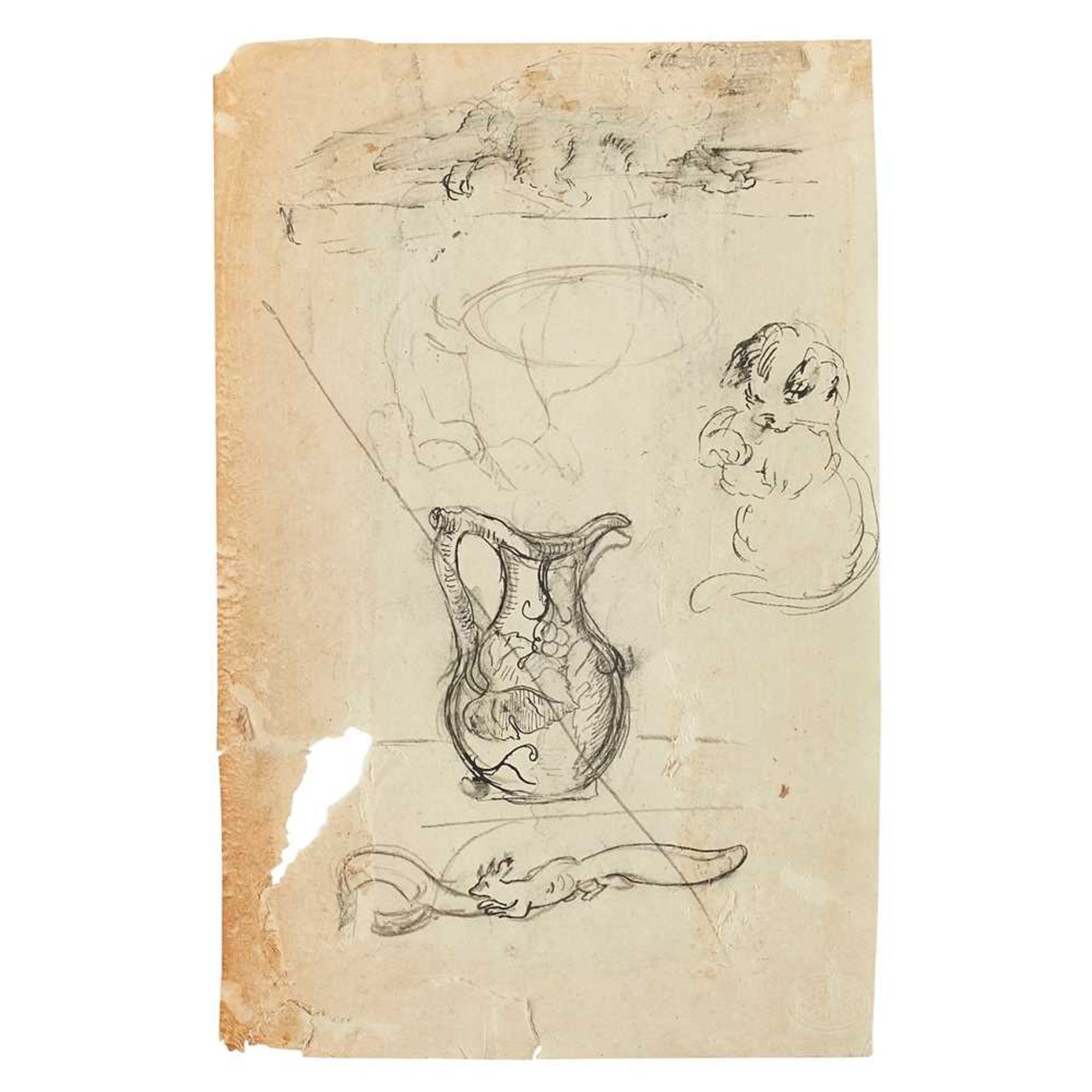 HANNAH BARLOW (1851-1916) DESIGNS FOR A ‘DOG’ JUG HANDLE AND A ‘CAT’ JUG HANDLE, CIRCA 1870 - Image 5 of 15