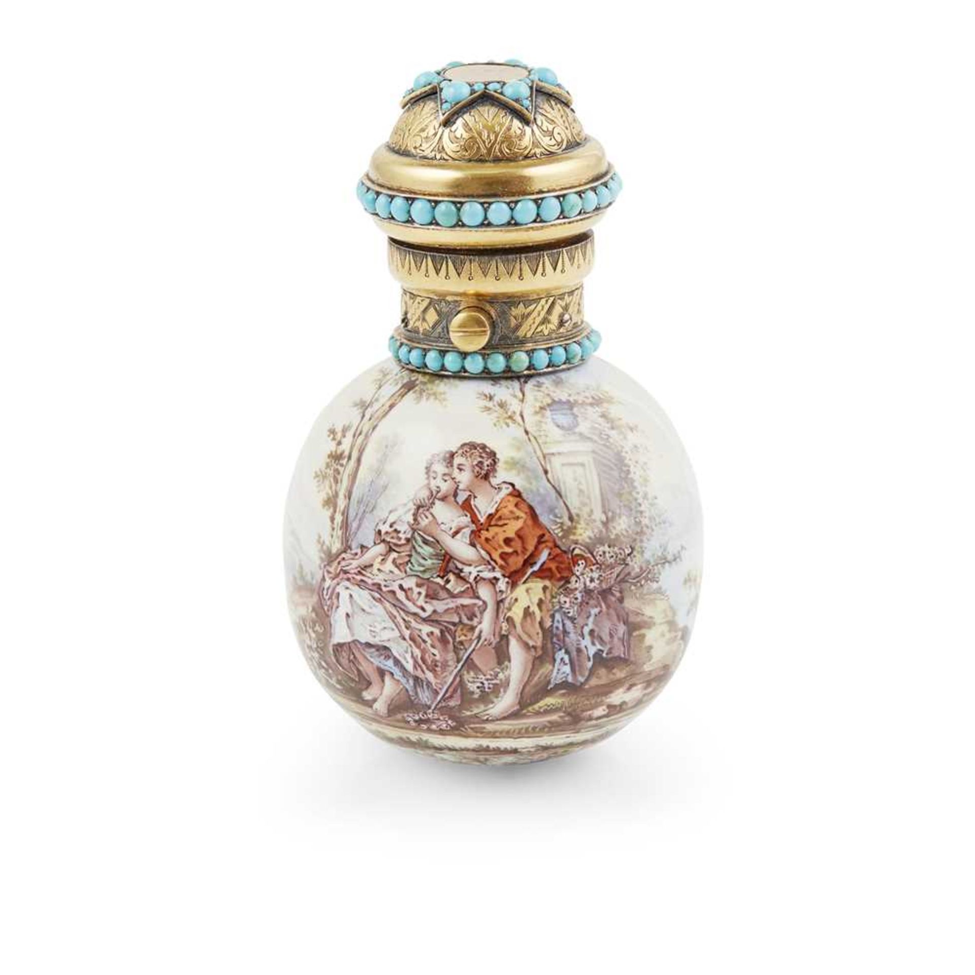 A cased mid 19th century gilt and gem set porcelain scent bottle - Image 2 of 3