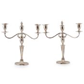 A pair of plated three light candelabra