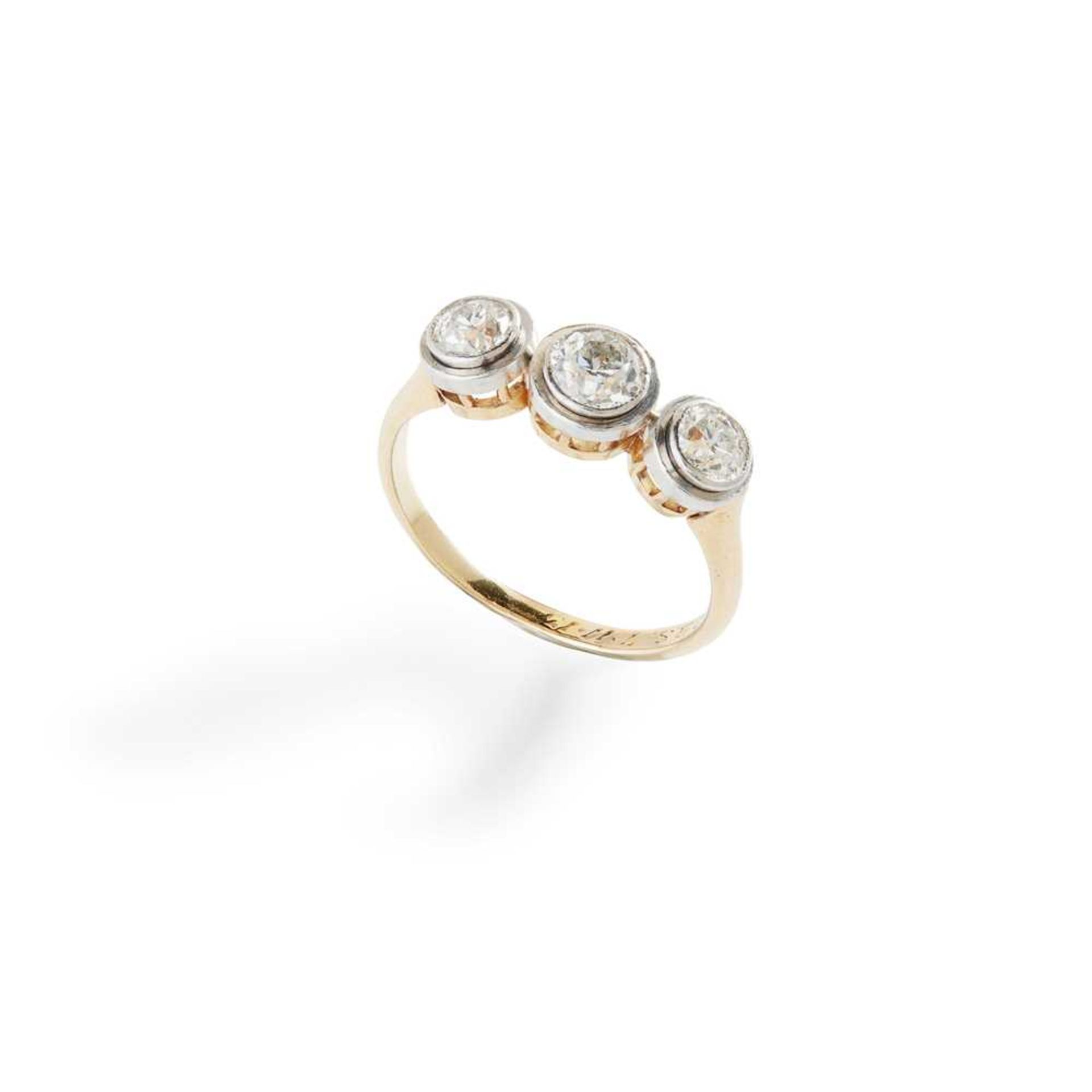 A three-stone diamond ring