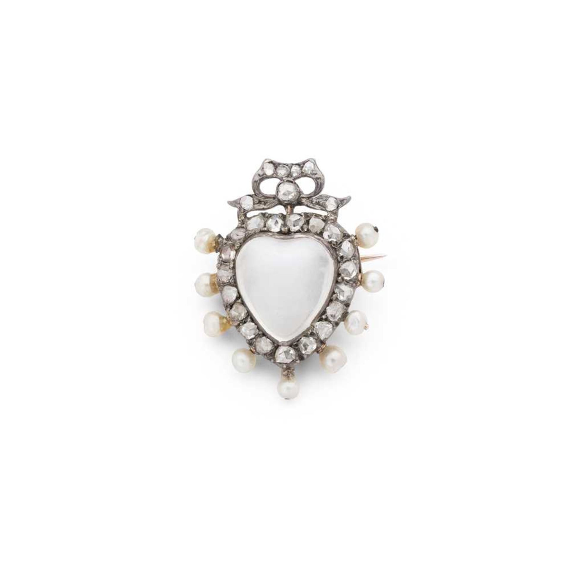 A late 19th Century moonstone, diamond and pearl brooch