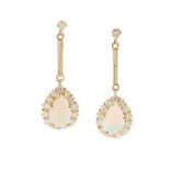 A pair of opal and diamond pendent earrings