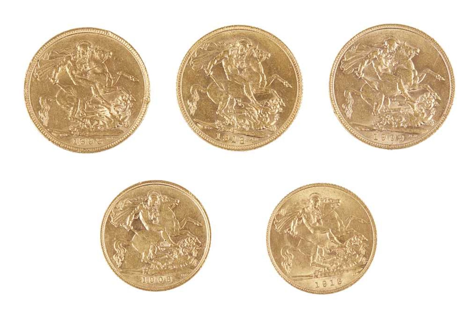 Three sovereigns and two half sovereigns - Image 2 of 2