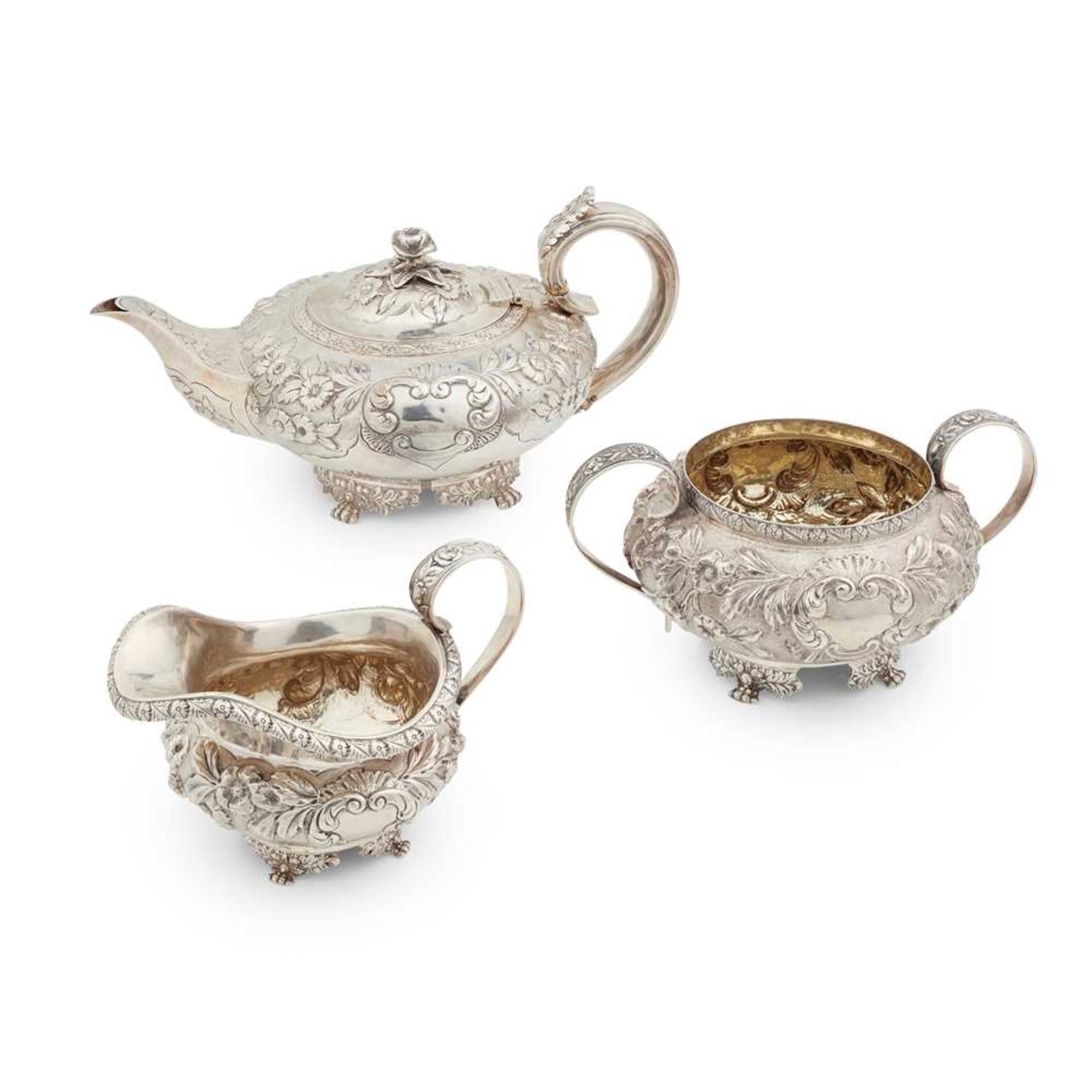 A matched George IV three piece tea service