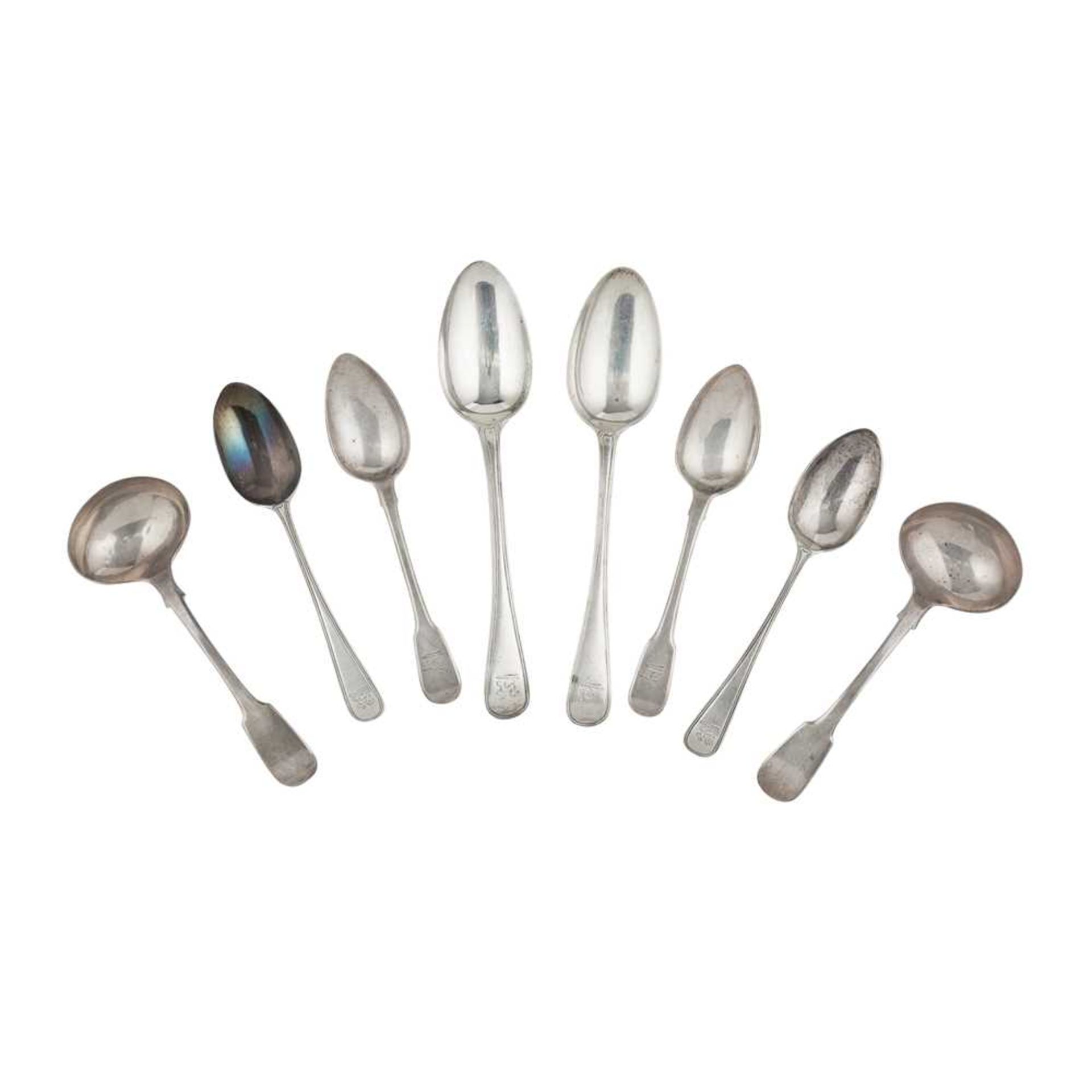 A set of six George III tablespoons and other flatware