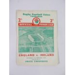 A Rugby Union International match programme, for England v Ireland at Twickenham 11th February 1939,