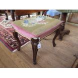 A Victorian rosewood rectangular stool, the woolwork seat on moulded cabriole legs, 49 x 38 cm