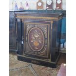 A late 19th century ebonised side cabinet, simulating pietra dura, with gilt metal mounts, the