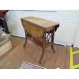 An Edwardian mahogany and satinwood crossbanded occasional drop leaf table, the rectangular top with