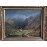 Alfred Vickers Snr Figures in a mountainous river scene oil on board signed and dated 1868 25 x 32.5