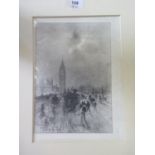 Felix Buhot (1847 - 1898) The Victoria Clock Tower lithograph, with fashion print on the reverse