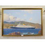 Stephen J. Card 'Saga Rose' - cruise liner in coastal waters oil on canvas signed and dated '07 50 x