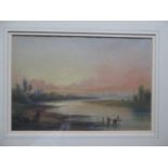 19th Century English School Figures by a river at dawn watercolour 18 x 27 cm