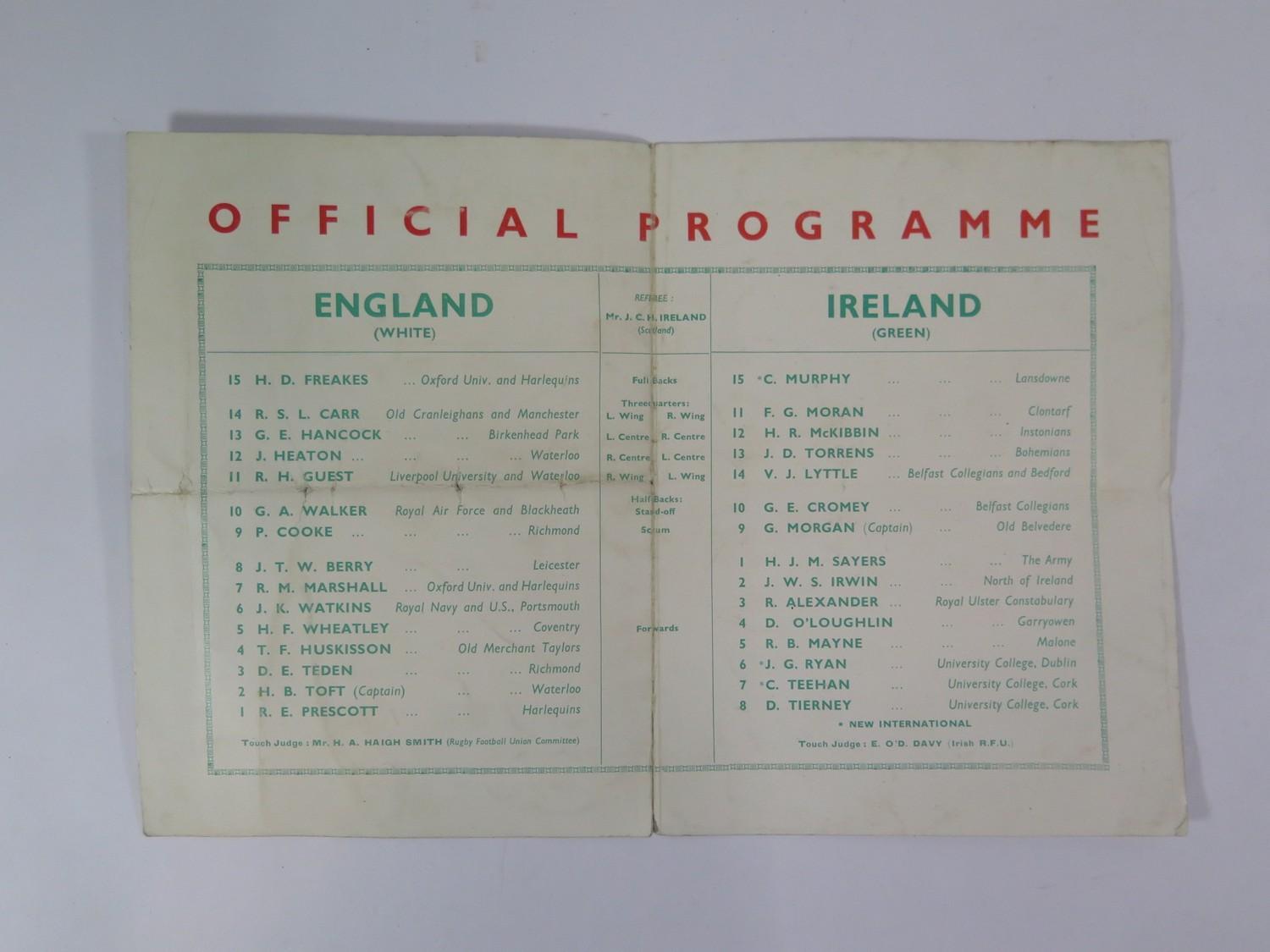 A Rugby Union International match programme, for England v Ireland at Twickenham 11th February 1939, - Image 2 of 3